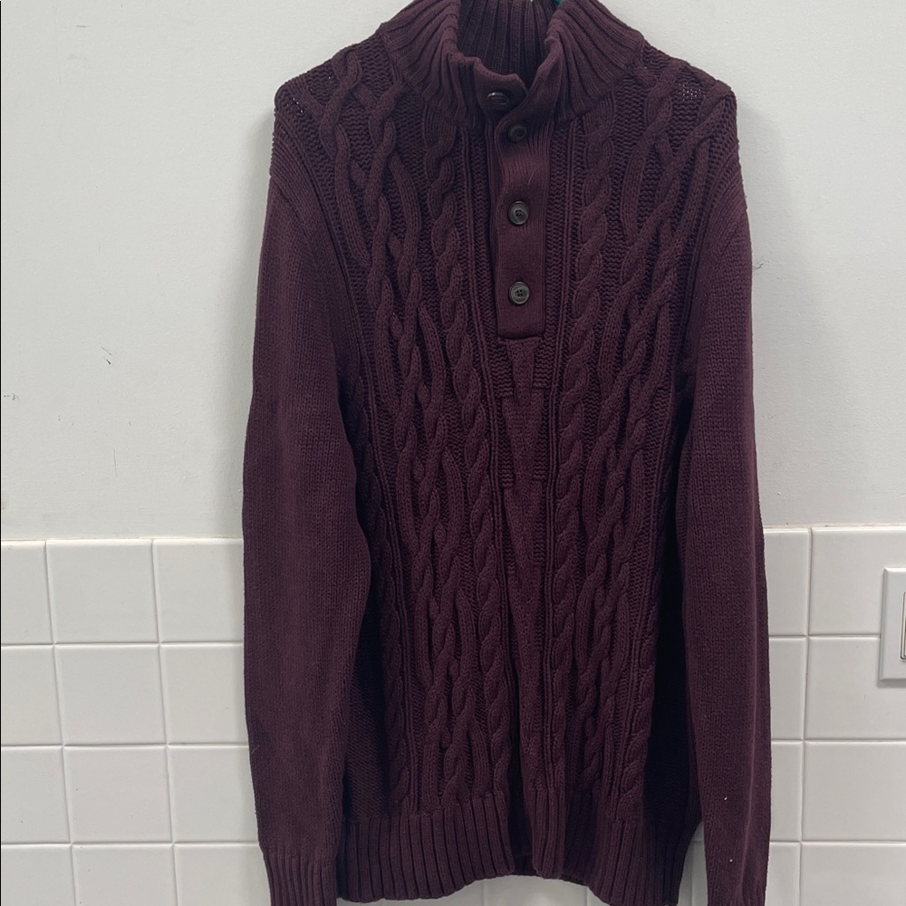 Banana Republic Dark Burgundy 1/4 Button Cable Knit Sweater